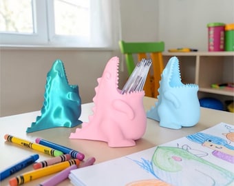 Dinosaur Pen Holder, Desk Organizer for Kids, 3D Printed Pencil Holder, Fun Office Decor, Dino Stationery Cup.