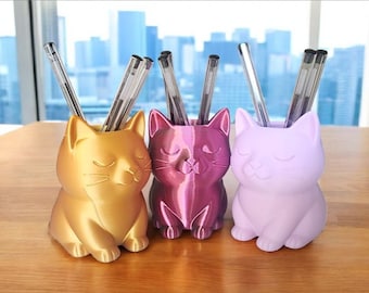 Cat Pen Holder – Cute 3D Printed Desk Organizer, Office Gift, Modern Cat Decor, Stationery Holder for Work or Home