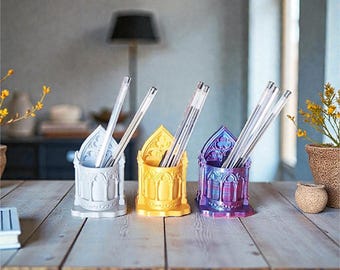Medieval Throne Style Desk Organizer, Ornate Architectural Holder, Royal Fantasy Decor, 3D Printed Desk Cup.