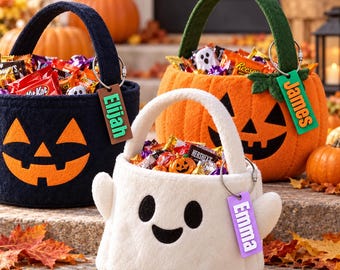 Custom 3D Printed Halloween Basket Name Tag, Personalized Candy Bucket Name Tag, Trick or Treat Basket Tag,  Pumpkin Basket Tag