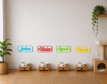 3D Printed Cat Name Sign, Personalized Cat Feeding Station Sign, Custom Pet Name Plaque, Cat Wall Decor, Cat Bowl Name Sign, Cat Room Decor
