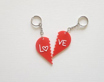Matching Heart Keychains Set, Love Keychain for Couples, Split Heart Keychain Pair, Valentine Gift, 3D Printed Keychains.