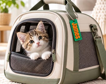 Personalized Cat Travel Bag Name Tag, Custom 3D Printed Cat Carrier Name Tag, Cat Bag Name Tag, Cat Gear Name Tag, Cat Accessories Name Tag