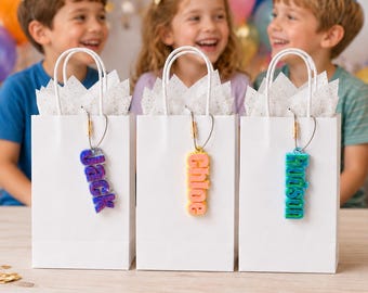 Etiqueta de nombre para recuerdos de fiesta de cumpleaños, etiqueta de nombre personalizada para recuerdos de fiesta, etiqueta de nombre para bolsa de regalo impresa en 3D personalizada, etiqueta de nombre para bolsa de fiesta, etiqueta de nombre para bolsa de recuerdo