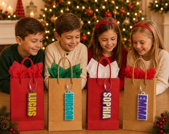 Etiqueta navideña personalizada impresa en 3D, etiqueta personalizada para bolsa de regalo de Navidad, etiqueta para bolsa de obsequios navideños, etiqueta para bolsa de regalo de Navidad, etiqueta para regalo de Navidad