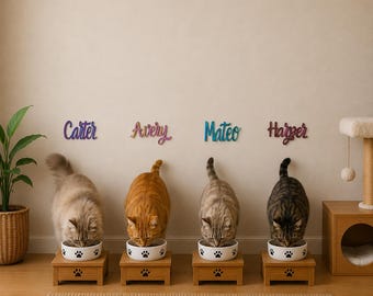 Two Tone Cat Feeding Station Sign, Personalized Cat Name Sign, 3D Printed Pet Name Sign, Two Tone Cat Name Wall Decor,Custom Cat Name Plaque