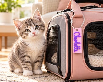 Custom 3D Printed Cat Carrier Name Tag, Personalized Cat Travel Bag Name Tag, Cat Bag Name Tag, Cat Gear Name Tag, Cat Accessories Name Tag