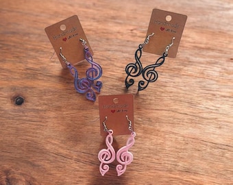 Treble Clef Earrings – Music Note Dangle Earrings, 3D Printed Lightweight Music Jewelry, Gift for Music Lovers