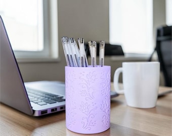 Floral Pen Holder, Cute Desk Organizer, 3D Printed Pencil Cup, Aesthetic Office Decor, Minimalist Desk Accessory Gift.