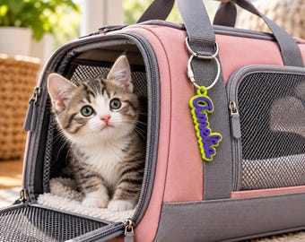 Custom 3D Printed Cat Carrier Name Tag, Personalized Cat Travel Bag Name Tag, Cat Bag Name Tag, Cat Gear Name Tag, Cat Accessories Name Tag