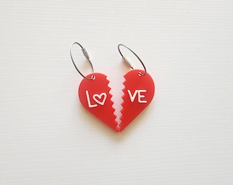 Heart Keychain Set for Couples, Split Love Heart Keychains, Matching Valentine Gift, 3D Printed Heart Pair.