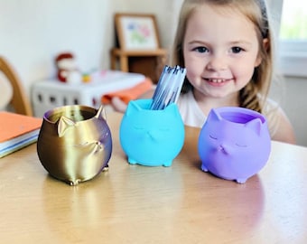 Cat Pen Holder, Cute Pencil Holder for Kids, 3D Printed Desk Organizer, Crayon Holder, Art Supply Cup, Cat Lover Gift.