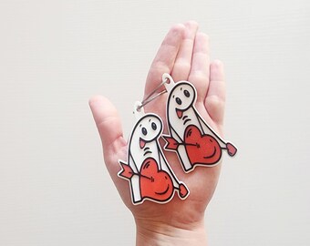 Keychain with Heart, Funny Valentine Keychain, Love Ghost Charm, 3D Printed Bag or Keys Accessory.
