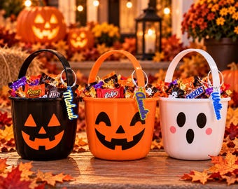 Personalized Candy Bucket Name Tag, Custom 3D Printed Trick or Treat Basket Tag,Halloween Basket Name Tag, Pumpkin Basket Tag