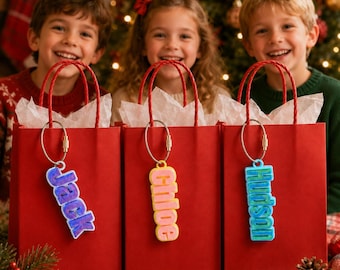 Etiqueta navideña personalizada impresa en 3D, etiqueta personalizada para bolsa de regalo de Navidad, etiqueta para bolsa de obsequios navideños, etiqueta para bolsa de regalo de Navidad, etiqueta para regalo de Navidad