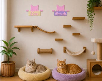 Peeking Cat Name Sign, 3D Printed Cat Name Sign, Personalized Pet Name Plaque, Cat Wall Decor, Cat Feeding Station Sign