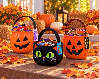 Personalized Candy Bucket Name Tag, Custom 3D Printed Halloween Basket Name Tag, Trick or Treat Basket Tag,  Pumpkin Basket Tag