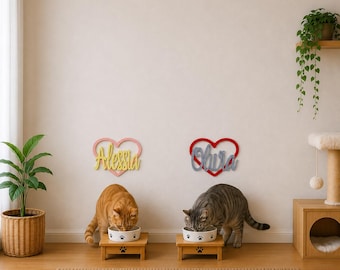 Personalized Cat Heart Name Sign, 3D Printed Cat Name Wall Decor, Custom Pet Name Plaque, Cat Feeding Station Sign, Cat Bed Sign, Cat Gift