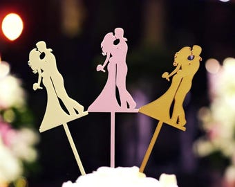 Romantic Wedding Cake Topper – Bride and Groom Silhouette, 3D Printed Wedding Decor, Engagement or Bridal Shower Cake Topper.
