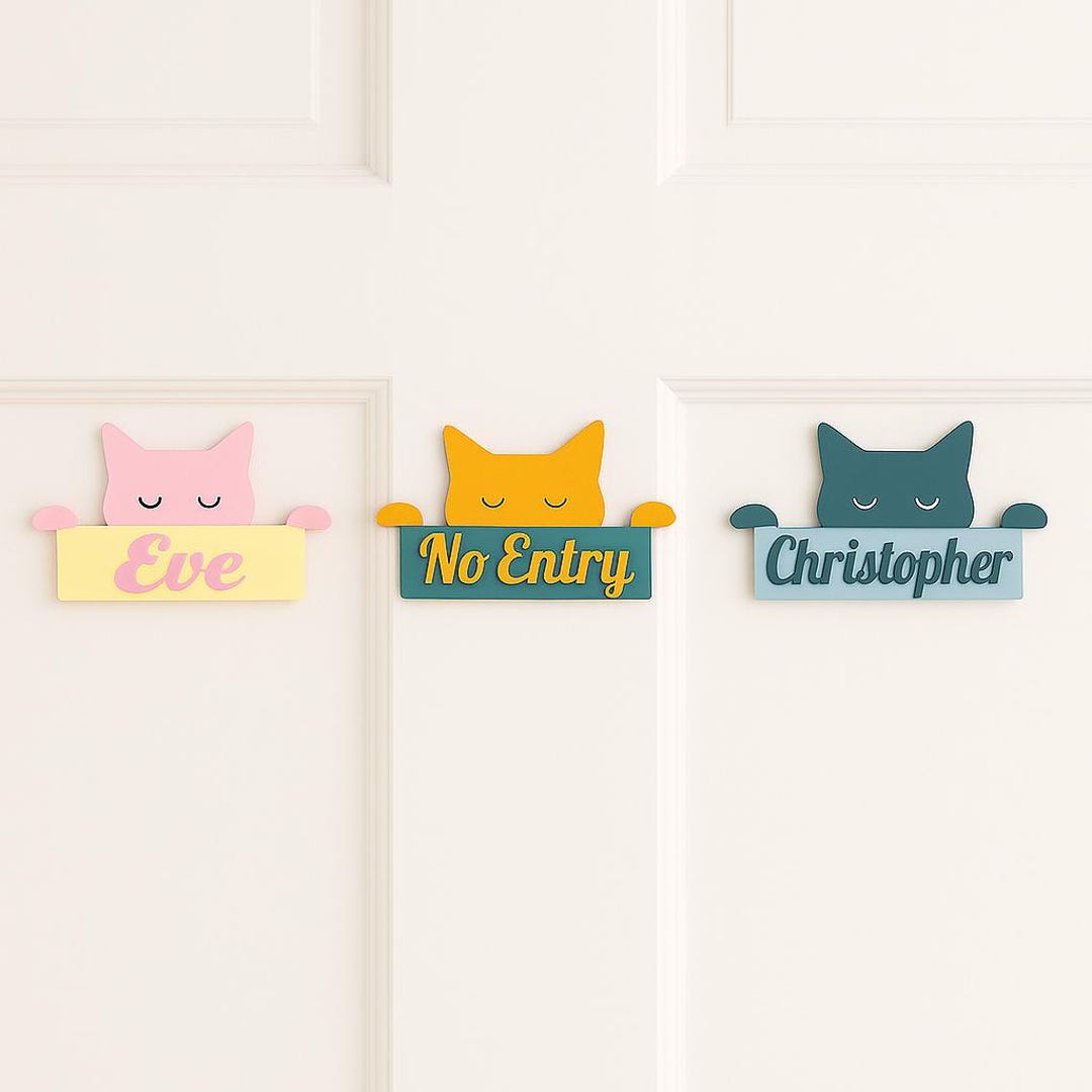 Personalized Cat Door Sign: 3D Printed Kids Room Decor - Etsy