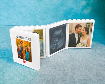Regalo fotográfico personalizado, miniálbum de fotos plegable hecho de bloques de construcción con texto personalizado, regalo de boda, bloque de fotos LEGO, rompecabezas, recuerdo