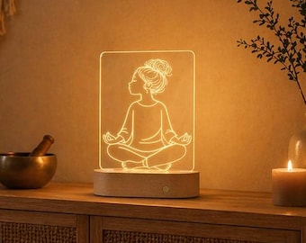 Lámpara de meditación LED personalizada | Luz nocturna para yoga con nombre | Regalo para el bienestar y la atención plena | Decoración para la sala de meditación