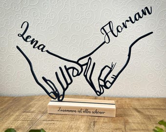 Decoración personalizada de promesa del meñique con nombres | Impresión 3D | Regalo para parejas y amigos | Decoración con base de madera con diseño de amor | Impresión 3D de arte lineal