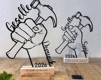 Regalo personalizado para aprobar exámenes finales, para oficial/a, maestro/a artesano/a o aprendiz | Arte lineal impreso en 3D con base de madera