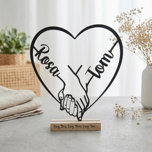 Regalo personalizzato per matrimonio e anniversario | Regalo d'amore per San Valentino per coppie con nomi | Decorazione artistica | Mani stampate in 3D