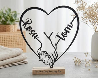 Regalo personalizado de boda y aniversario | Regalo de San Valentín para parejas con nombre | Decoración con arte lineal | Manos impresas en 3D