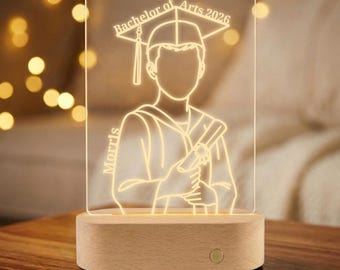 Lámpara de noche de graduación personalizada con nombre | Lámpara LED acrílica para títulos de licenciatura y maestría | Regalo de graduación con fecha y título