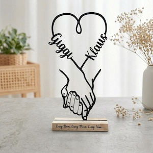 Gepersonaliseerd huwelijks- en jubileumcadeau | Lijntekeningdecoratie | 3D-geprinte handstandee | Uniek cadeau voor een stel met namen