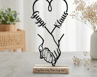 Regalo personalizado para bodas y aniversarios | Decoración con arte lineal | Soporte de manos impreso en 3D | Regalo único para parejas con nombres