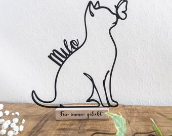 Regalo personalizado para amantes de los gatos: Gato de arte lineal con soporte de mariposa, impresión 3D, decoración personalizada con nombre, monumento conmemorativo para mascotas