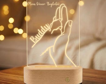 Lámpara de noche personalizada con forma de huella y mano de perro | Lámpara LED acrílica con nombre | Regalo para dueños de perros | Recuerdo para perros
