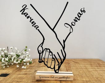 Decoraciones personalizadas para parejas | Bodas y aniversarios | Decoraciones de arte lineal | Soportes de mano impresos en 3D | Regalo de San Valentín para parejas con nombre