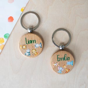 Pendentif porte-clés personnalisé &quot;Safari&quot; cadeau personnalisé enfant anniversaire zoo animaux nom école maternelle