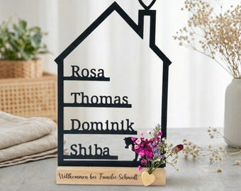 Letrero personalizado para la casa familiar, impresión 3D con diseño lineal y nombre, base de madera, regalo de inauguración, mascota, gato, perro, decoración moderna