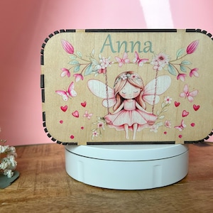 personalisierte Spardose aus Holz mit Name Fee Spardose aus Holz, Geschenk für Mädchen, Geburtstag, Geschenk, Taufe, Geburt, rosa, Elfe