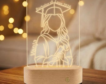 Lámpara de noche de graduación personalizada con nombre | Lámpara LED acrílica para títulos de licenciatura y maestría | Regalo de graduación con fecha y título