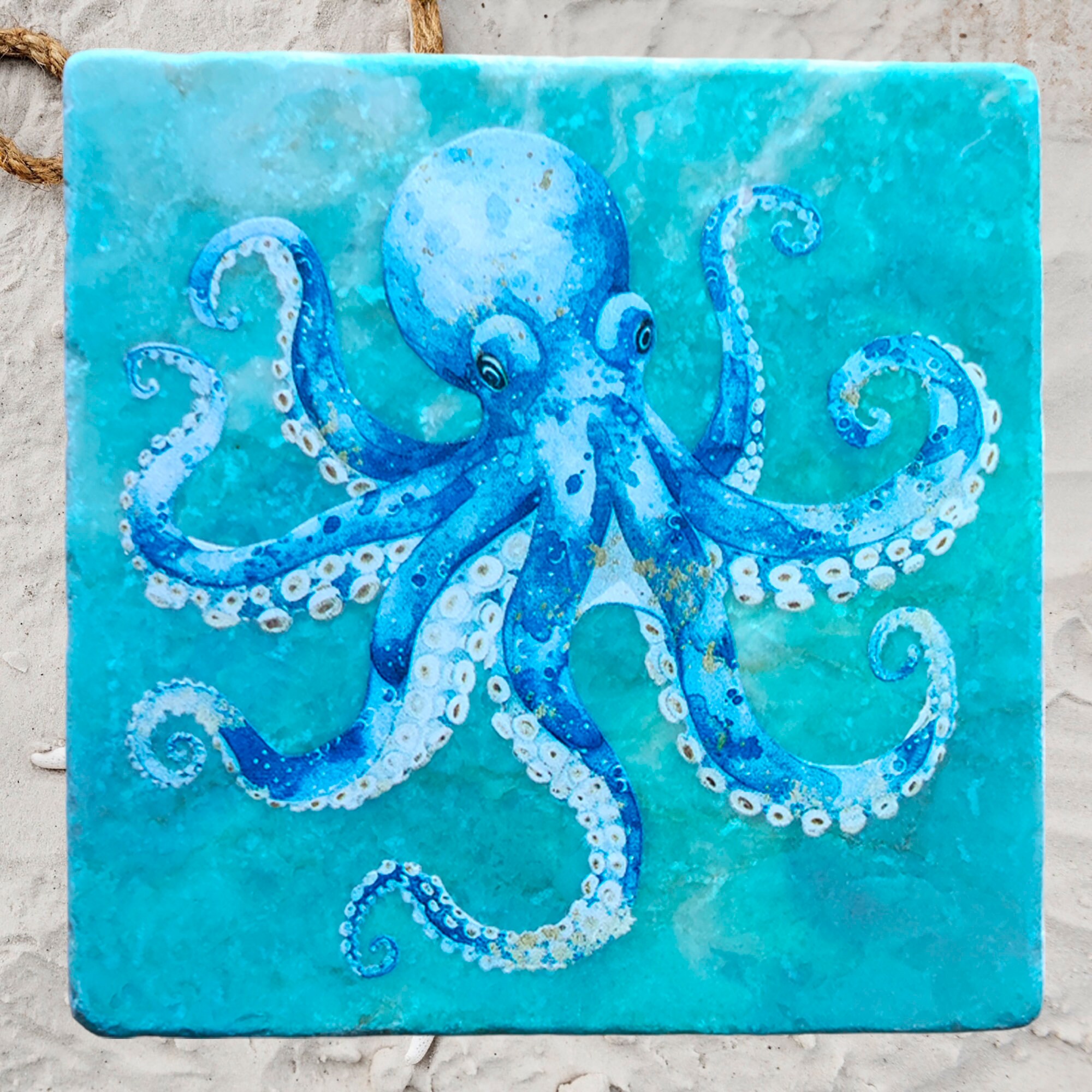 Octopus tile sea creature picture coaster decoration gift maritime nautical Sealife/ single or set of 4 (all motifs)