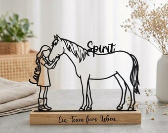 Lámina 3D personalizada de arte lineal de caballo con nombre, idea de regalo para jinete, decoración para dueños de caballos, base de madera, regalo para un establo, niña, mujer