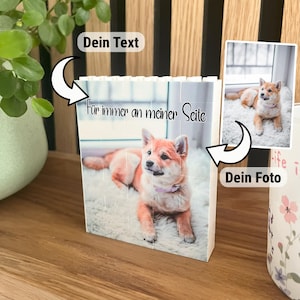 Personalized photo block made of building blocks with your own picture and text LEGO photo puzzle gift idea for families, animal lovers and couples