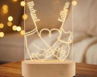 Lámpara LED personalizada "Promesa de meñique" | Luz nocturna con nombres para parejas | Regalo de aniversario y San Valentín | Regalo de boda