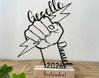 Regalo personalizado para aprobar exámenes finales, para oficiales, maestros artesanos, artesanas y formación profesional | Arte lineal impreso en 3D con base de madera