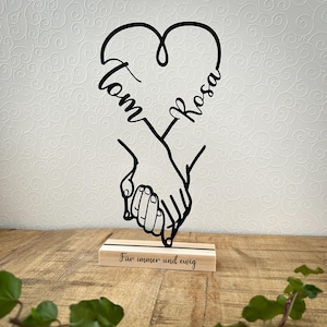 Presente personalizado para casamento e aniversário | Decoração em estilo arte linear | Suporte de mãos impresso em 3D | Presente exclusivo para casais com nomes