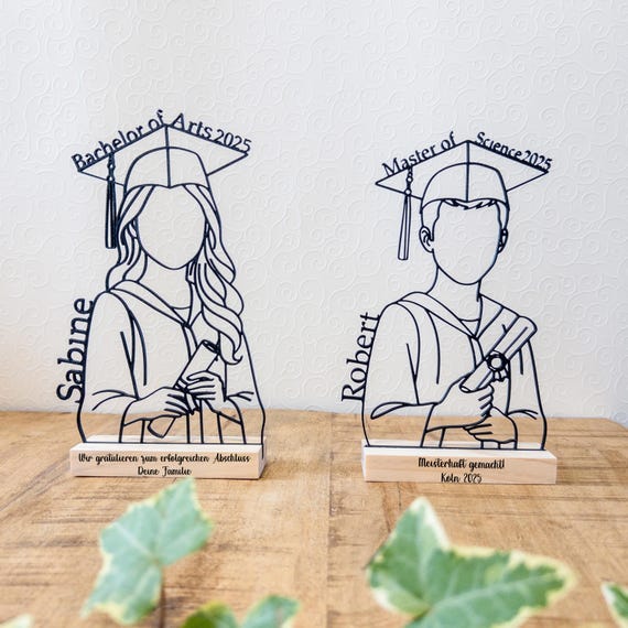 Personalisiertes Geschenk für Absolventen | 3D-Druck Line Art mit Holzsockel | Studium Abschluss Bachelor Master Lehrerin Anwalt Abitur