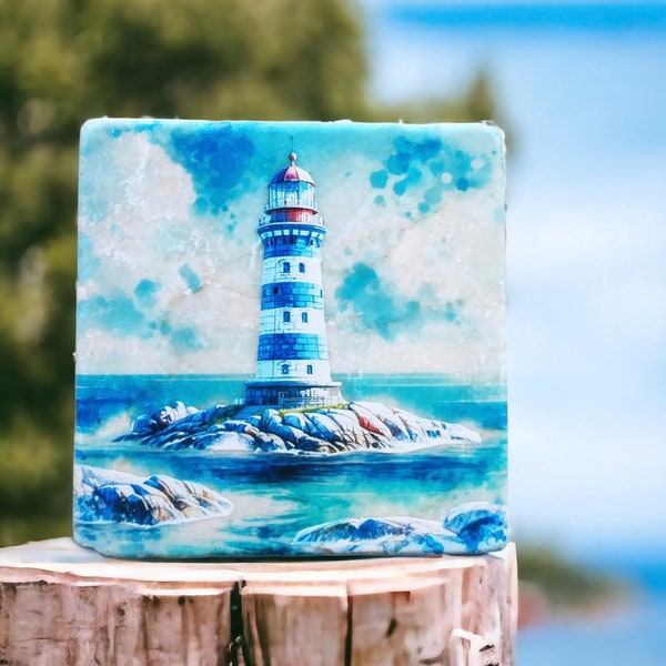 Leuchtturm Fliese  – Nautisches Wanddekor Bild Untersetzer Deko Geschenk nautisch maritim Meer Ozean Küste Geschenk Urlaub See