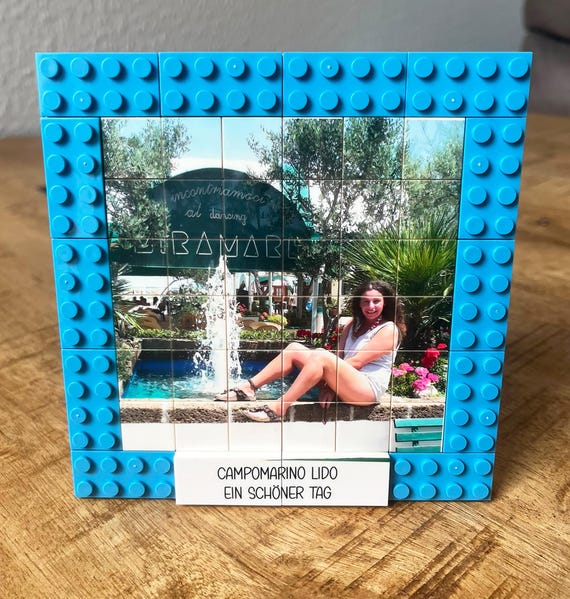 Personalisiertes Foto Puzzle aus Klemmbausteinen mit eigenem Bild und Text LEGO Foto Puzzle Geschenkidee Geburtstag Urlaub Erinnerungen