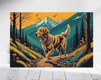 Golden Retriever in the Mountains Illustration Dog Artwork - digital download